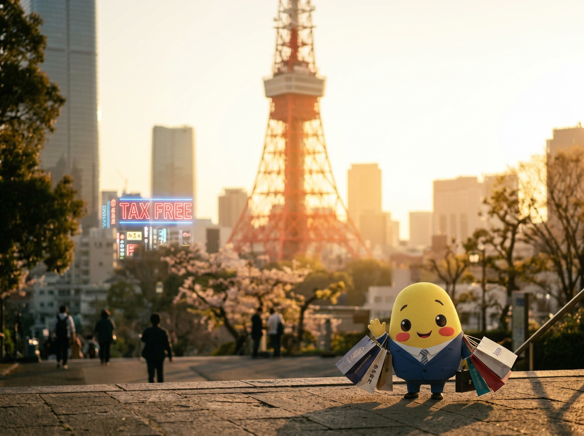 Kagi carrying shopping bags with a tax free sign in Tokyo